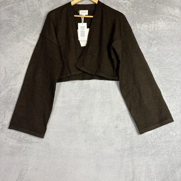 Veiled Cropped Knit Cardigan Shrug Black Forest Green Medium NWT Luxury - Picture 1 of 5
